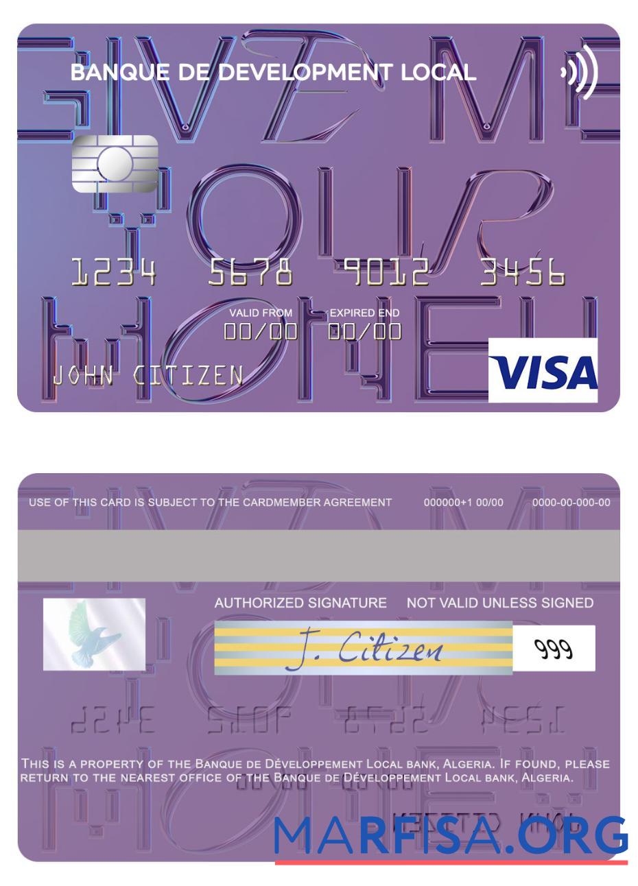 Realistic Algeria Banque de Développement Local visa card template
